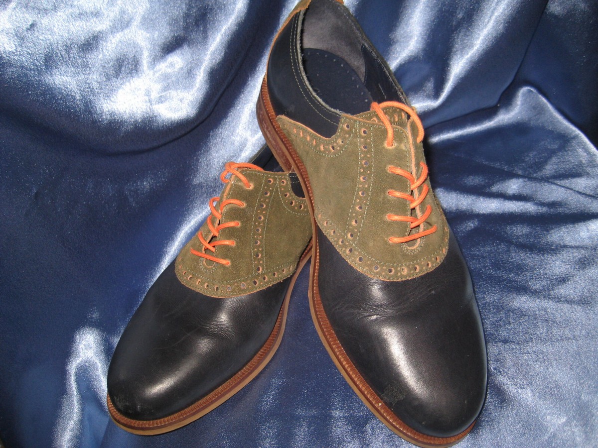 COLE HAAN SADDLE SHOES BLUE W/ OLIVE GREEN SUEDE MEN