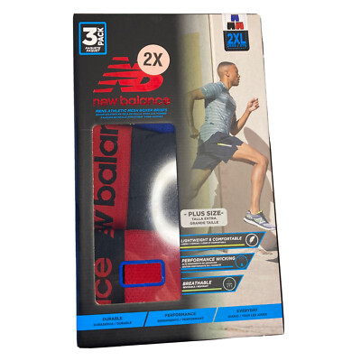 New Balance Boxer Briefs Mens Size 2XL  (44-46) Red Black Athletic Mesh 3 Pack