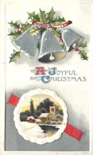 A Joyful Christmas Silver Bells Holly & Snow Scene Embossed Postcard
