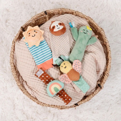 Boho Unisex Baby Rattle Socks & Wrist Rattle Set 5 Piece Gift by The Peanutshell - 第 2/6 張圖片