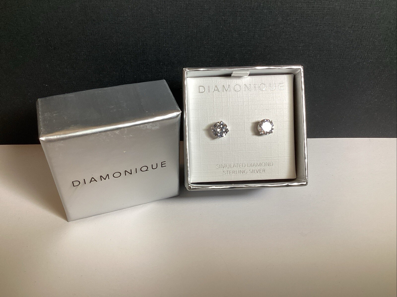 DIAMONIQUE CZ STUD EARRINGS STERLING SILVER NEW IN BOX CUBIC ZIRCONIA QVC