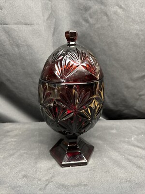 A Lovely Vintage Luminarc Cristal D Arque Ruby Red Egg Shape Candy Dish Lidded