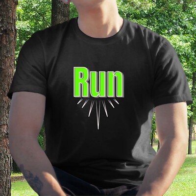 Run T-Shirt, Green Letter Workout Fitness Treadmill Jogging Tee, Unisex S - 3XL