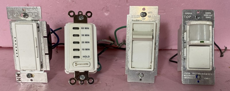 Lot of 4 White Decora Switches 2 Dimmer Leviton Motion Sensor Intermatic Timer