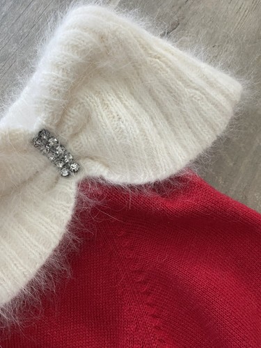 NWT Berek Red & White Angora Blend Holiday Sweater Shawl Collar Girls Size 8 - Picture 3 of 9