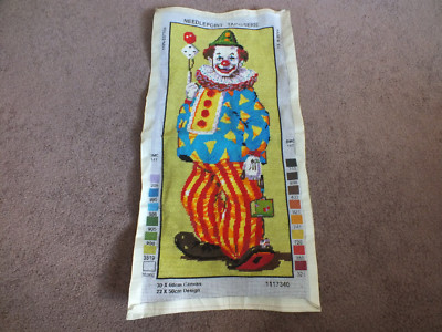 Needlepoint Sampler Complete Ready to Frame 19 x 8 1/2'' Finished Area CLOWN