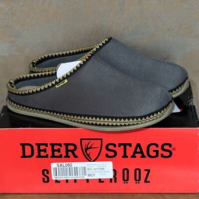 Deer Stags Wherever Slippers Men s 10M Gray Indoor Outdoor S.U.P.R.O. Comfort