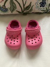 Crocs Kids Pink  with Fleeced Lined Classic  Croc Shoes Sandals- Size C6