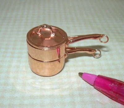 Miniature 3-Piece Copper Double Boiler, TYPE "A" (Small): DOLLHOUSE 1:12 Scale - Image 1 of 2