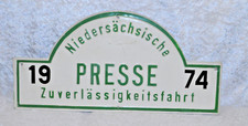 Blechschild Nieders&auml;chsische Zuverl&auml;ssigkeitsfahrt 1974 PRESSE