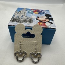 Mickey Mouse Disney Parks World CZ Diamond Dangle Earrings MINT