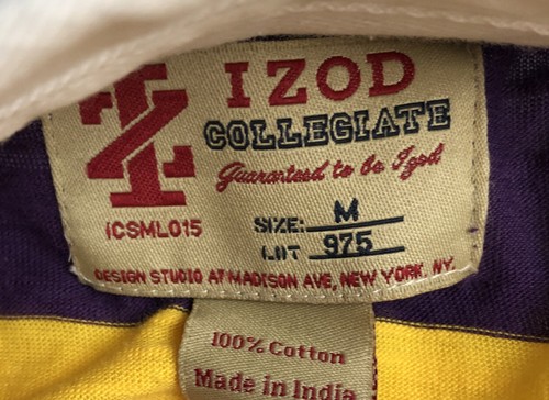 LSU TIGERS NCAA SEC IZOD Collegiate Purple Gold Striped Long Sleeve MED Shirt - Picture 4 of 7