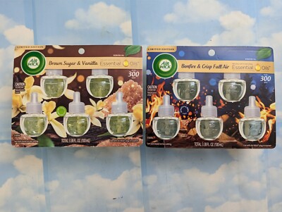 LOT (2) AIR WICK PLUGIN SCENTED OIL REFILLS BROWN SUGAR / BONFIRE LTD EDITION