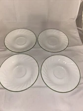 Corelle Green Rim White Swirl Callaway Ivy Saucers 6 1/4" Wide Set of 4