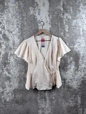 New Gilli Shirt 0X Womens Ivory Peach Tess Wrap Top Short Sleeve Satin Plus Size