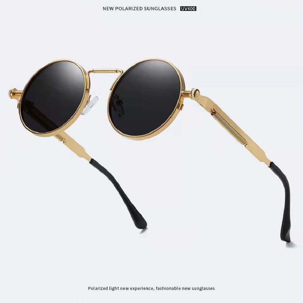 Round Spring Mirror Leg Metal Sunglasses