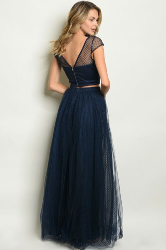 Navy Blue Lace Top and Skirt Set Size Medium 2pc - Picture 2 of 4