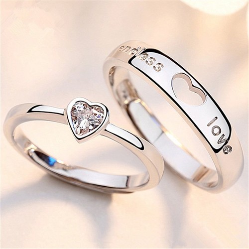 2pcs/set 925 Silver endless love Zircon Promise Ring Couple Adjustable Jewelry - Picture 3 of 4