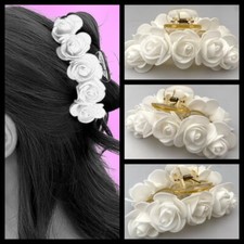 4 INCH WHITE ROSE ACRYLIC HAIR CLAW FREE USA SHIPPING