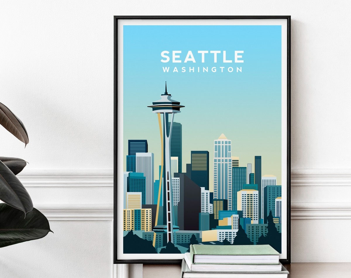 Seattle Art Print, Washington Travel Poster, Space Needle Wall Art