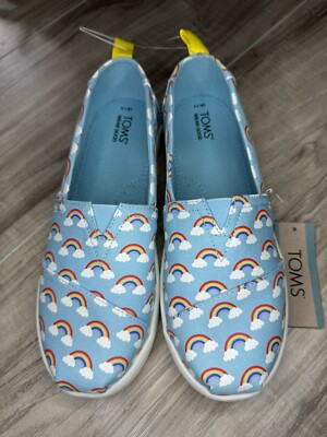 New TOMS Rainbow Glow In The Dark Girls Shoes Slip on Size