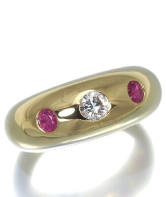 Cartier 18k Yellow Gold Diamond Ruby Gypsy Ring