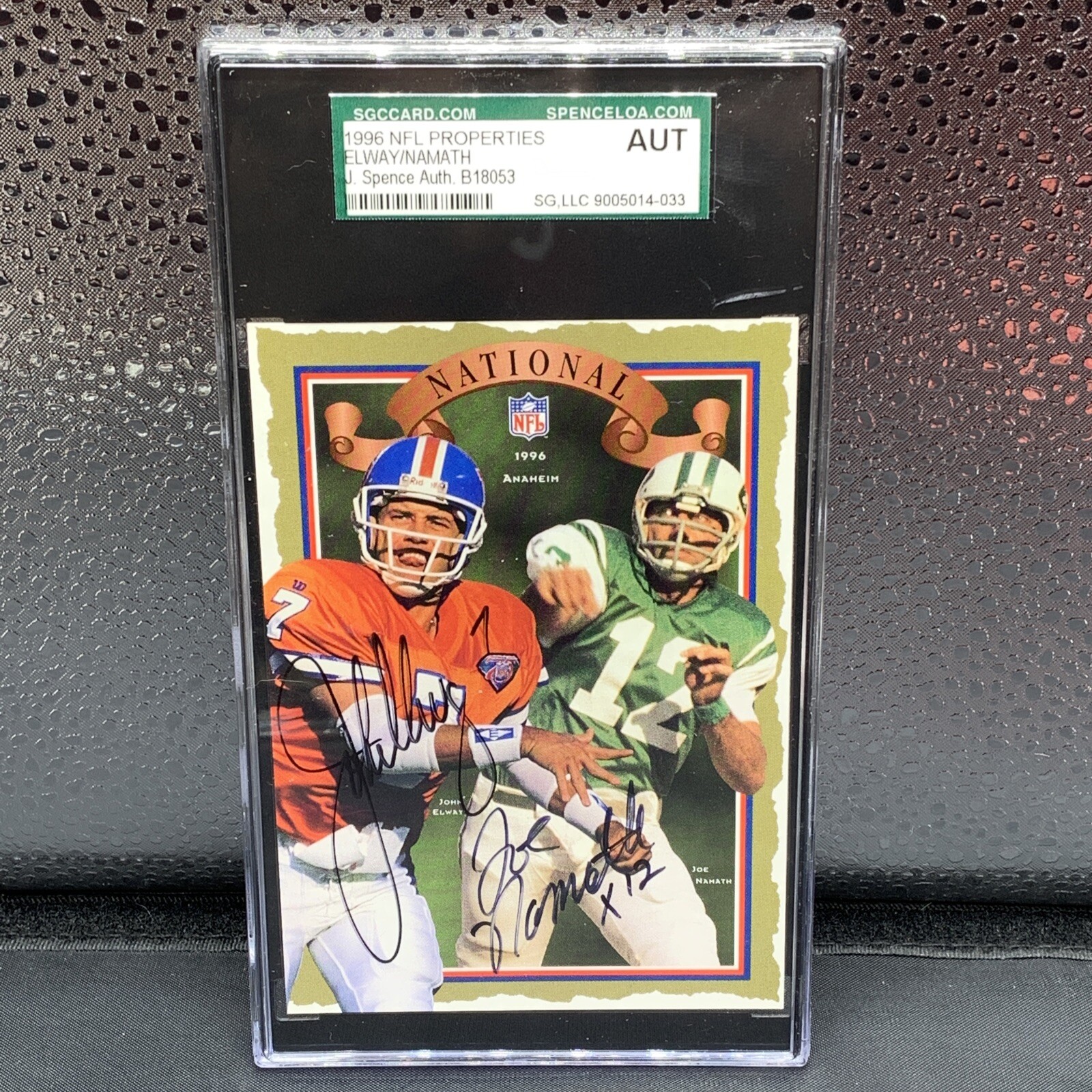 Joe Namath Autographed Signed Denver Broncos John Elway/ Dual Card /300 SGC Slabbed JSA 