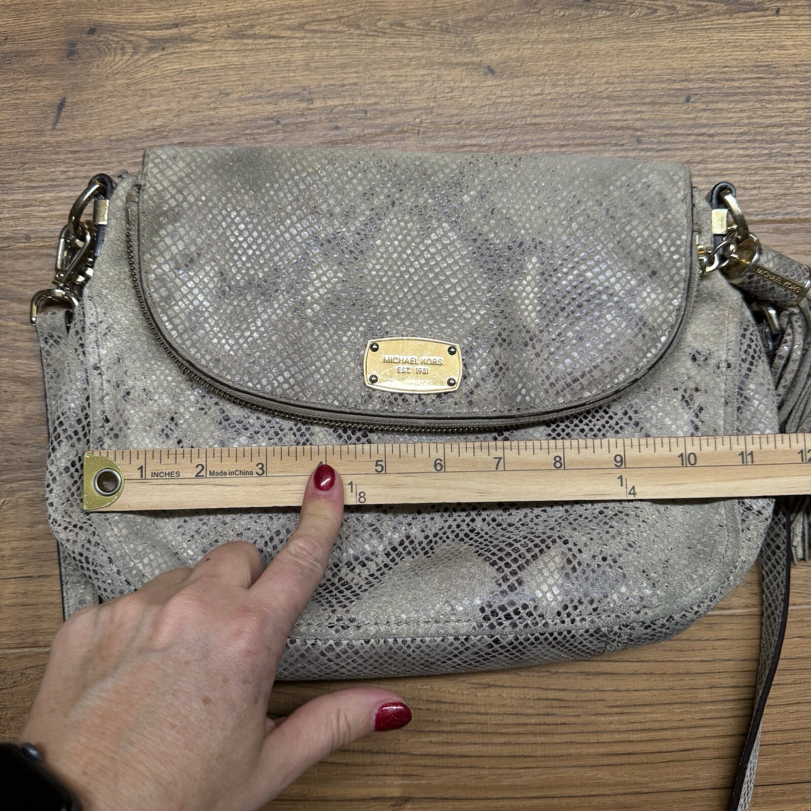 MICHAEL KORS Suede Snake Skin Python Embossed Sad… - image 8