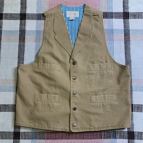 Vintage Scully Vest w/Pockets Brown Canvas Buckle Back Western Cut CowboySize L!