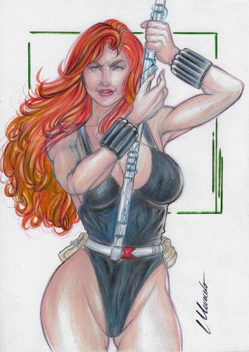 💥Black Widow (09"x12") original comic art by Marcelo Rodrigues - TramaStudio💥