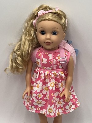 15  Lotus Onda Doll 2017 #15001 Curly Blonde Hair Blue Eyes Pink Carrier Flowers