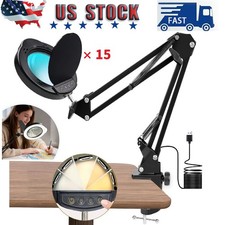 15X Magnifying Glass Desk Light Magnifier LED Lamp Reading Lamp With Lid  Clamp