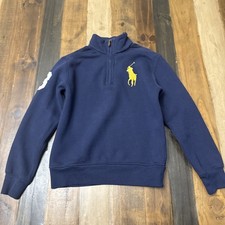 Polo Ralph Lauren 1/4 Zip Sweater Kids Size 8 Navy Big Pony Logo 3 Pullover