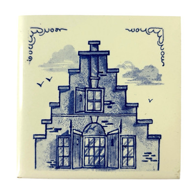 KLM Business Class 3'' Coaster Tile Blue White House Dutch Ceramic Porcelain