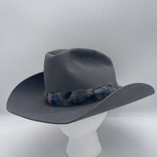 Vintage Resistol Cowboy Hat  7 1/8 Gray Stagecoach Band Feathers Self Conforming