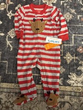 Carters Red  Gray Fleece Reinderr Sleeper Christmas Baby Pajamas Size 6 Months