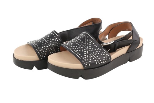 EMPORIO ARMANI X3U063 Women Sandals EU37 Black Leather Studded Details Platform - Picture 2 of 12