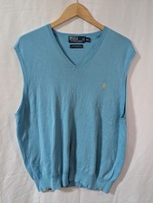 Polo Ralph Lauren Men's Sweater Vest XXL Blue Pima Cotton Yellow Pony V Neck