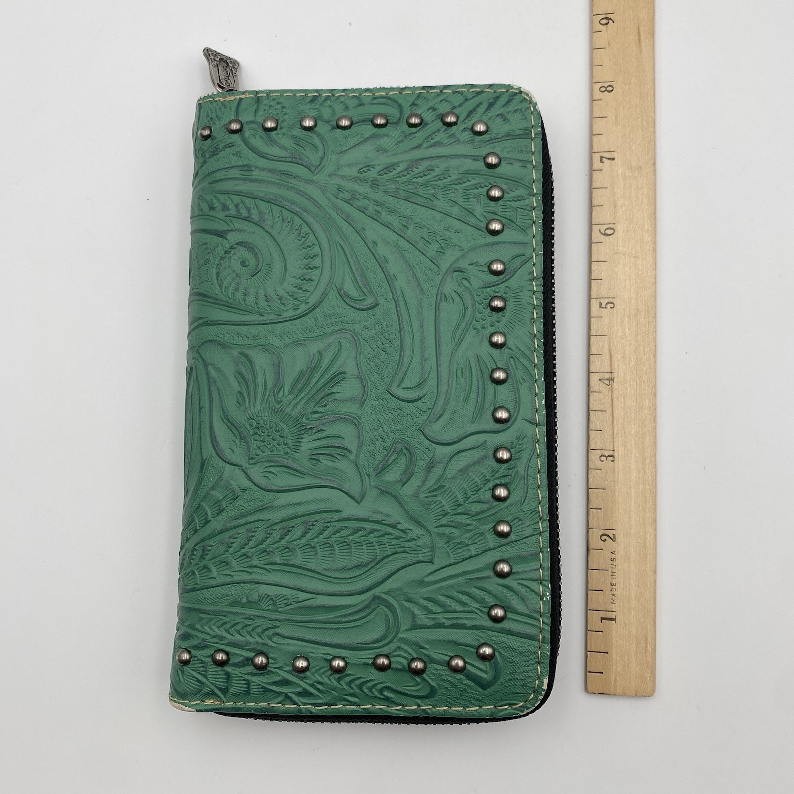 Trinity Ranch Tooled Collection Wallet Green Faux… - image 16