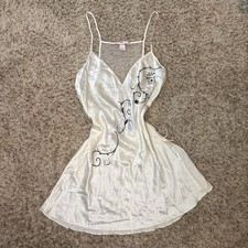 Vtg Y2K VICTORIAS SECRET Sz M Ivory 100 Silk Satin Embroidered Slip Dress 02/02