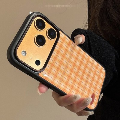 For Apple iPhone 17 Pro Max 16 15 14 13 12 11 Phone Cover Orange Plaid Fashion