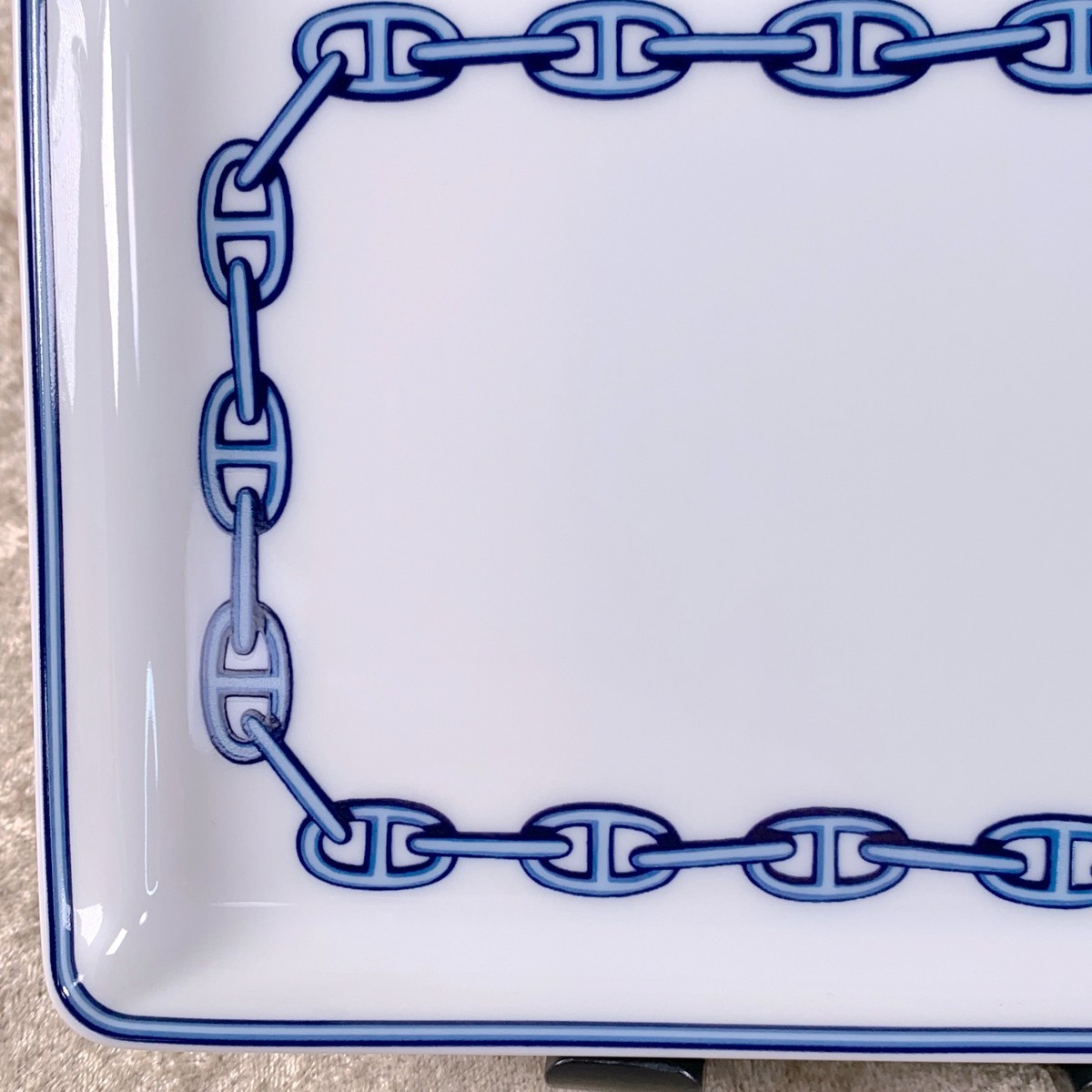 Hermes Paris Porcelain Change Tray Plate CHAINE D'ANCRE BLUE 16 x