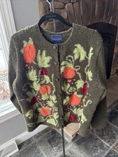 Vintage Eagle's Eye Sweater Cardigan Wpmens Size Lg Pumpkin Patch Fall Cottage