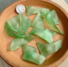Tumbled Sea Glass Chunks/Shards Textured Light Green Lot#1824