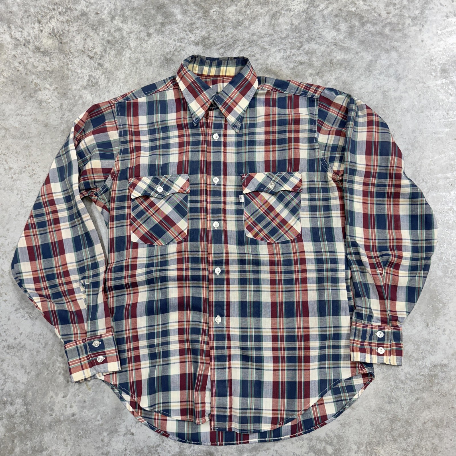 Vintage Levis Shirt Mens Large Red Blue Plaid Long Sleeve Button Down Casual 90s