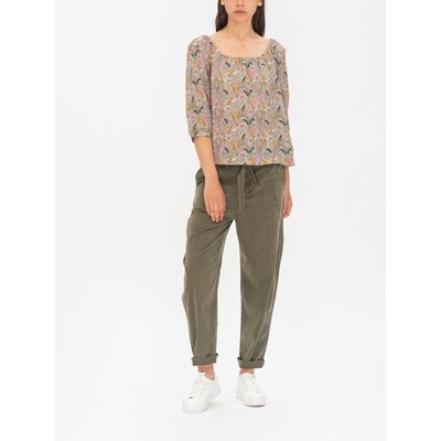 BA&SH Ecru Floral Jerry 3/4 Sleeve Relaxed Scoop Neck Top Large Cotton