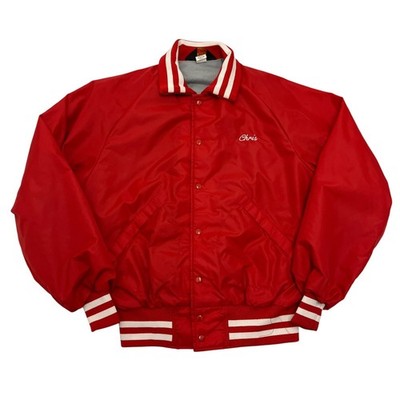 Vintage Pla-Jac Dunbrooke Varsity Jacke Herren Large Rot Nylon Bomber Made in USA