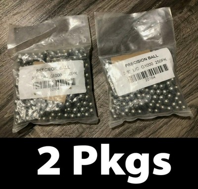 2 Pkgs (500pcs Total) 20164 Precision Ball 3/8'' L/C G1000 Bearing Balls, Silver