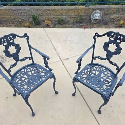  Pair of Vintage ''Grape & Leaf'' Cast Iron Garden Armchairs