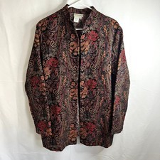 Coldwater Creek Womens XL Tapestry Jacket Red Floral Paisley Mandarin Collar USA